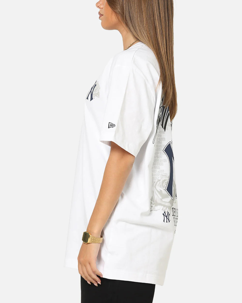 NEA-L12 (New era new york yankees trend pop grunge rose short sleeve oversized t-shirt white) 102594000