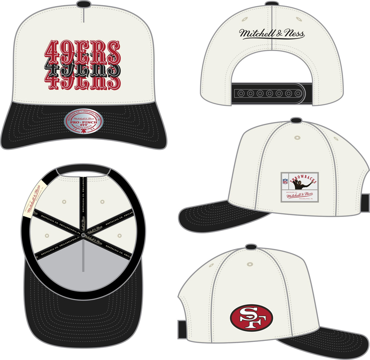 MNA-V52 (Mitchell & ness san francisco 49ers line up pro pinch vintage white snapback osfm) 82692608