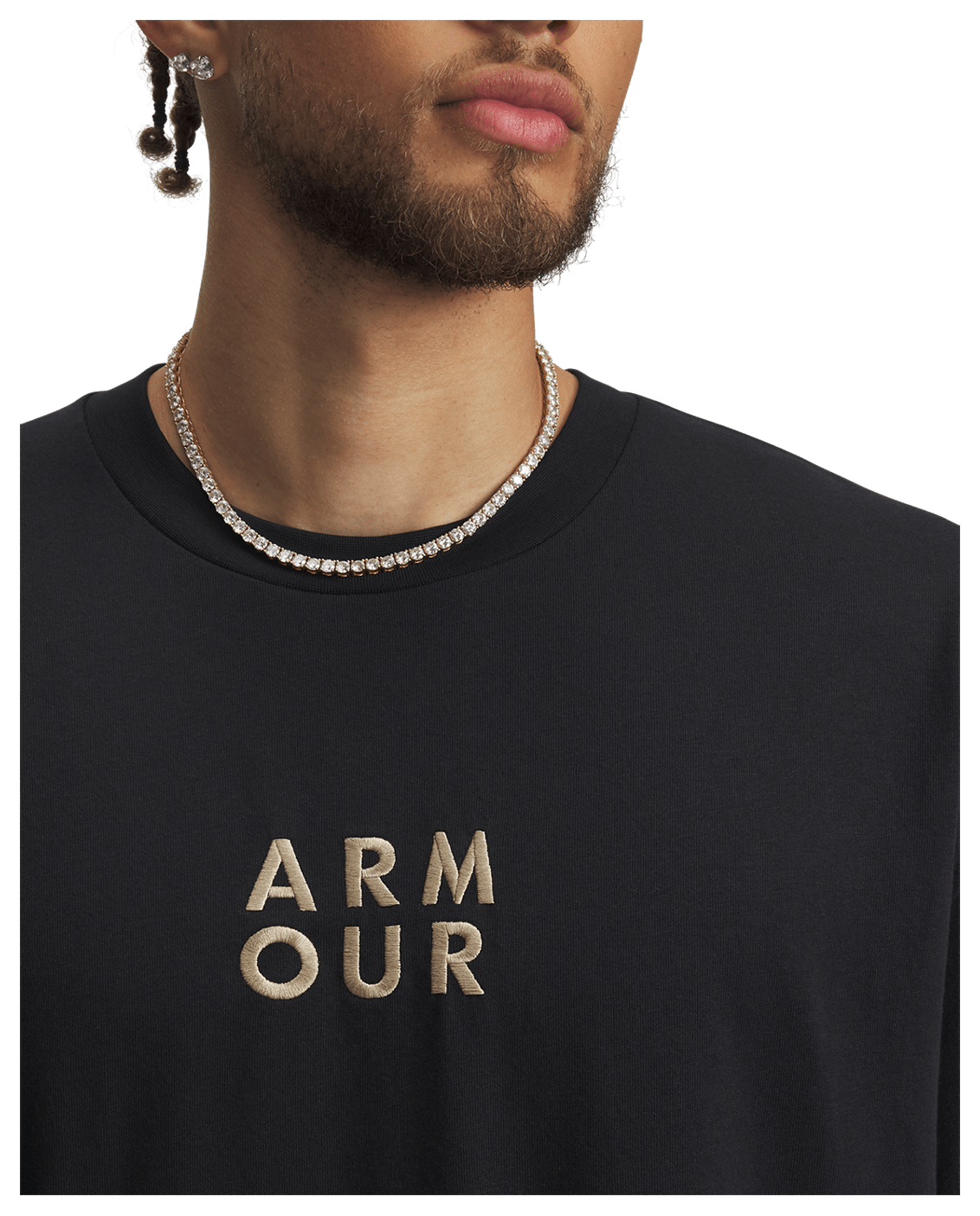 UAA-E16 (Under armour mens heavy weight oversized wordmark short sleeve tee black/field khaki) 102593043