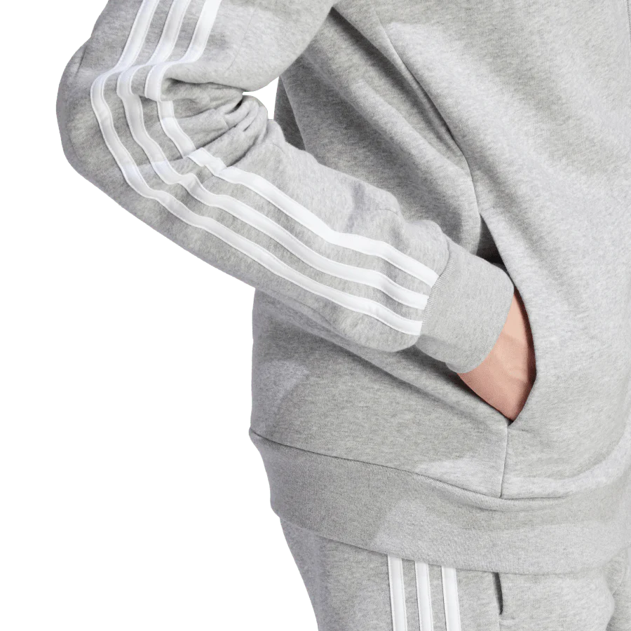 AA-W21 (Adidas essentials fleece 3+stripes full zip hoodie medium heather grey) 92394605