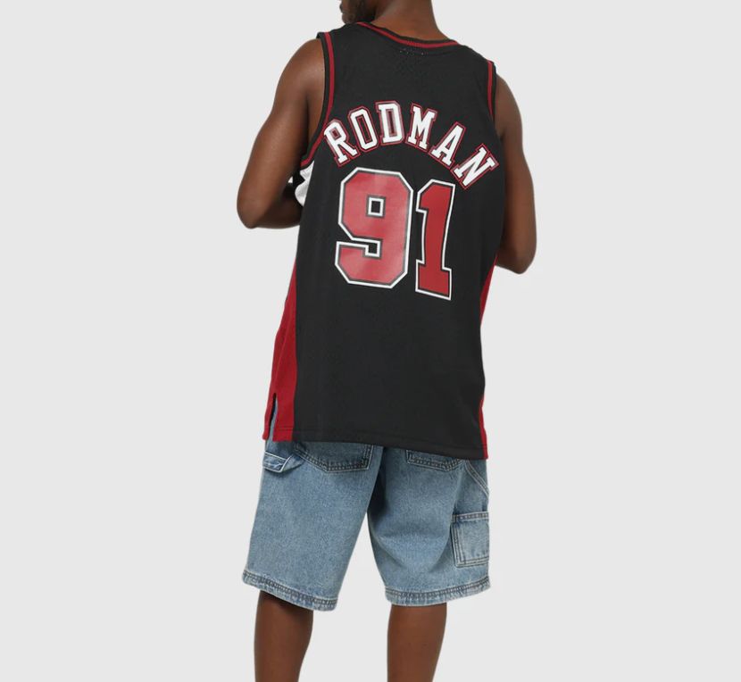 MNA-Q49 (Mitchell & ness swingman panel rave jersey bulls rodman washed black) 122599130