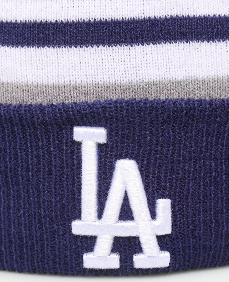 NEC-D64 (New era knit medium los angeles dodgers stripe beanie in official team colours osfm) 52592615