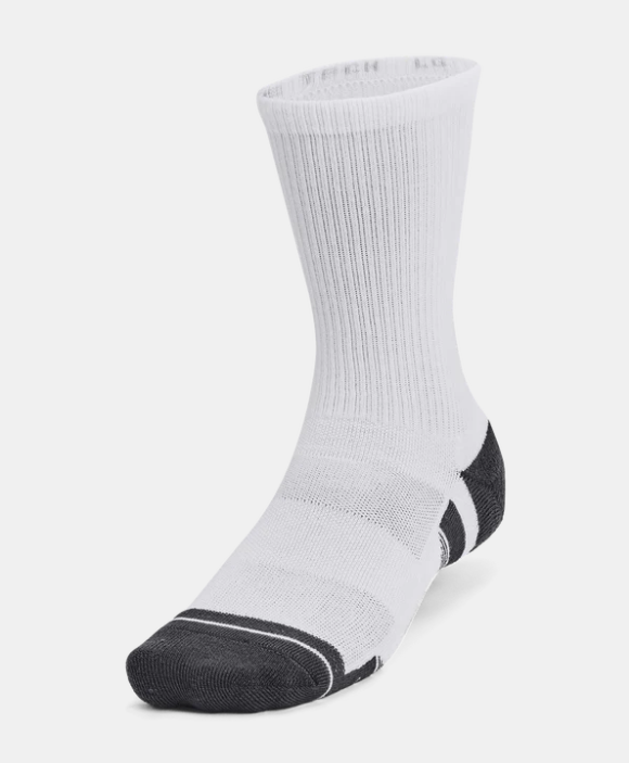 UAA-V15 (Under armour unisex performance tech 3 pack crew socks white/jet gray) 72591304