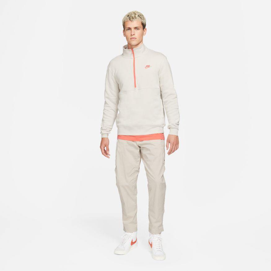 NA-S31 (M nike sportswear club brushed back half zip pullover light bone/magic ember) 72194859 - Otahuhu Shoes