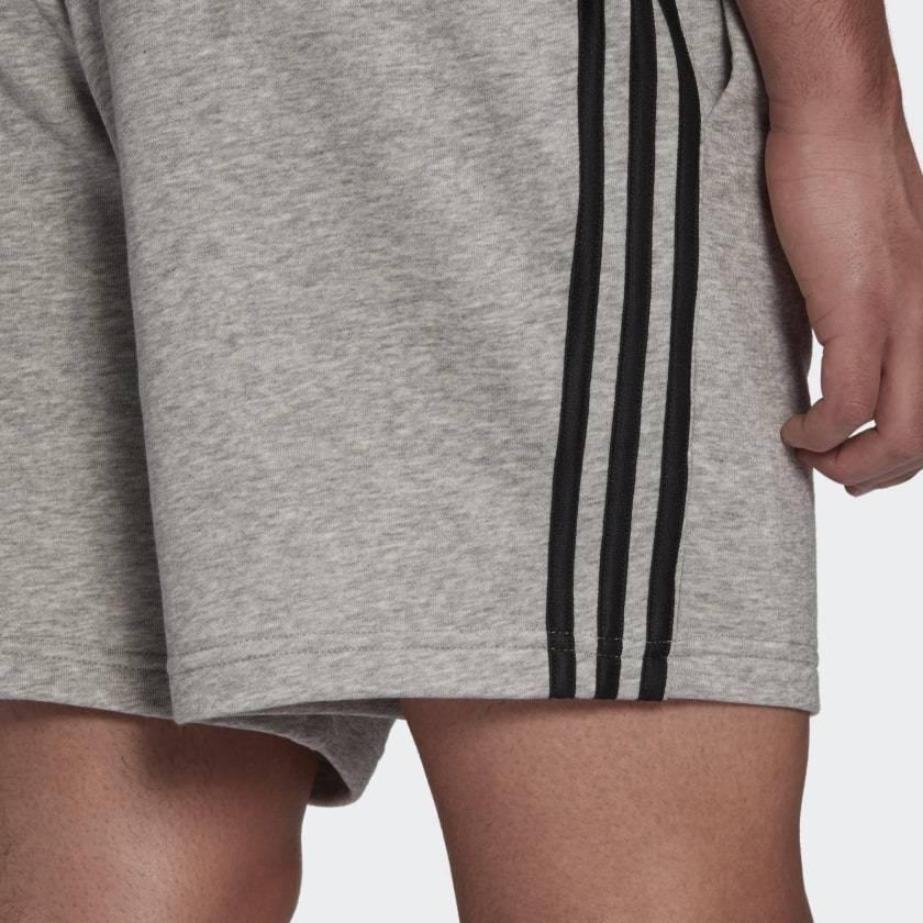 AA-S10 (M essentials french terry 3-stripes shorts medium grey heather/black) 62192815 - Otahuhu Shoes