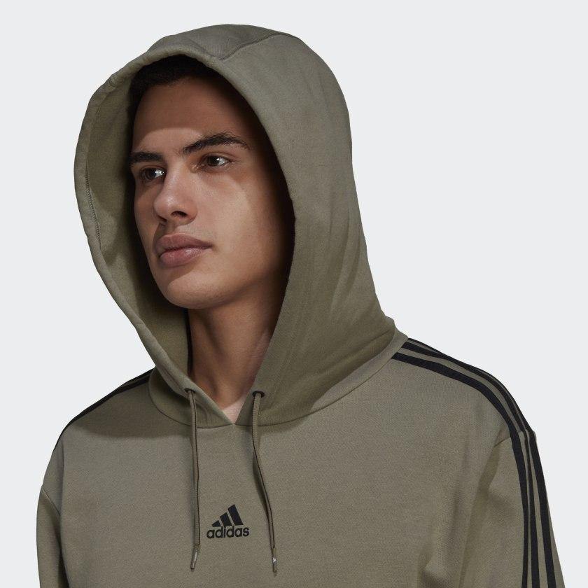 AA-K10 (M essential fleece hoodie 3 stripe legend green/black) 52194605 - Otahuhu Shoes