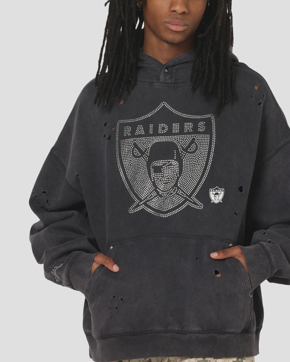 MNA-O47 (Mitchell & ness raiders distressed rhinestone logo hoodie faded black) 102596087