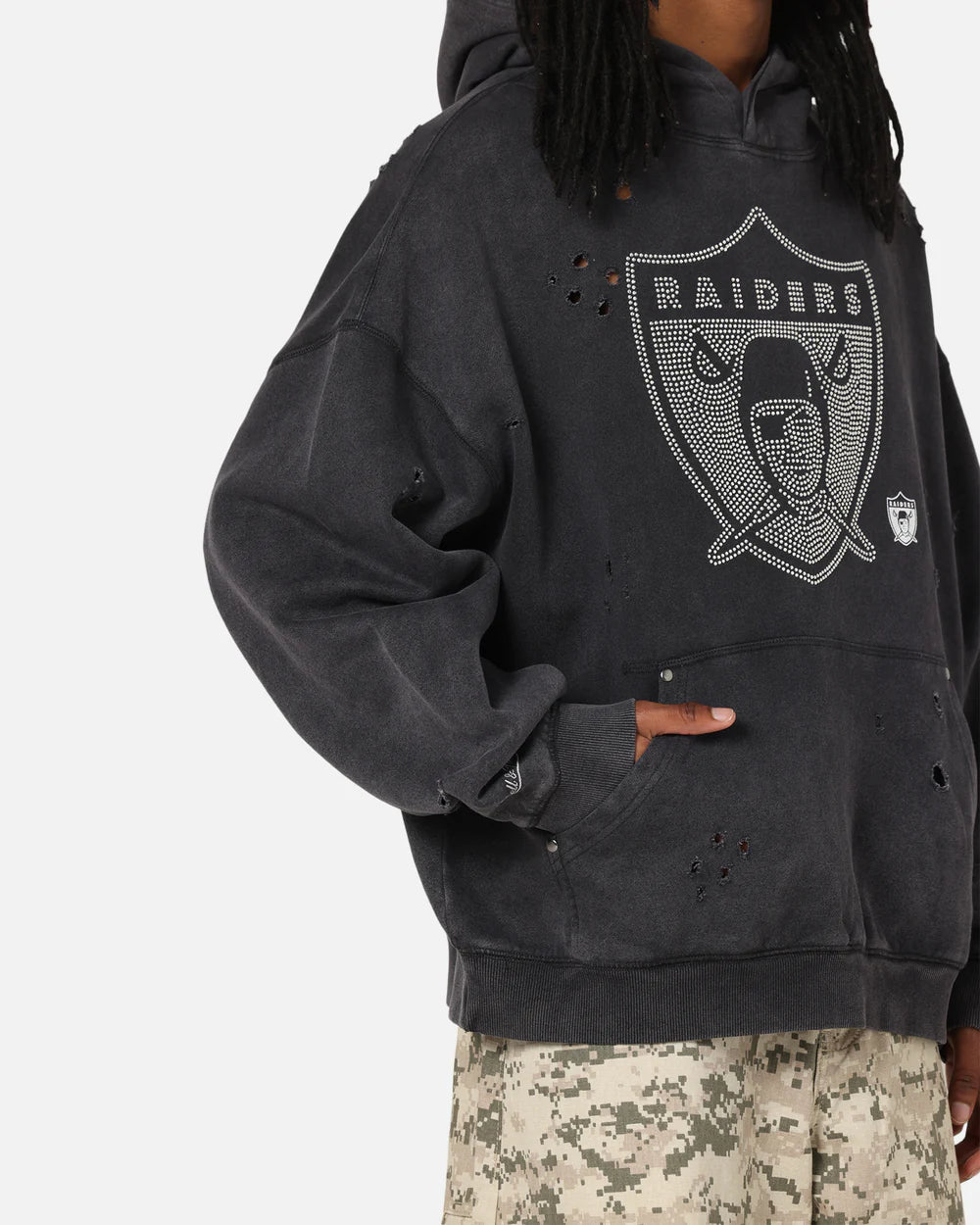 MNA-O47 (Mitchell & ness raiders distressed rhinestone logo hoodie faded black) 102596087