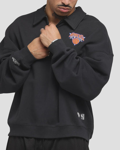 MNA-V47 (Mitchell & ness new york knicks boxy 1/4 zip crew faded black)102595217