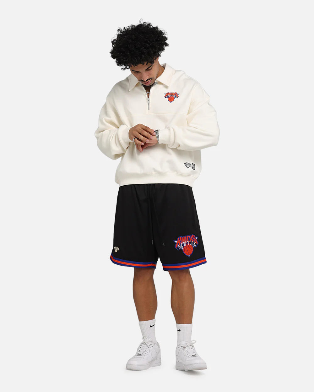 MNA-W47 (Mitchell & ness new york knicks boxy 1/4 zip crew egret)102595217