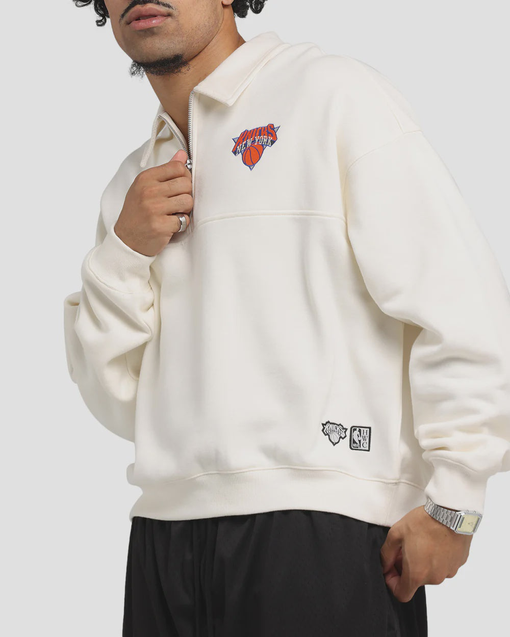 MNA-W47 (Mitchell & ness new york knicks boxy 1/4 zip crew egret)102595217