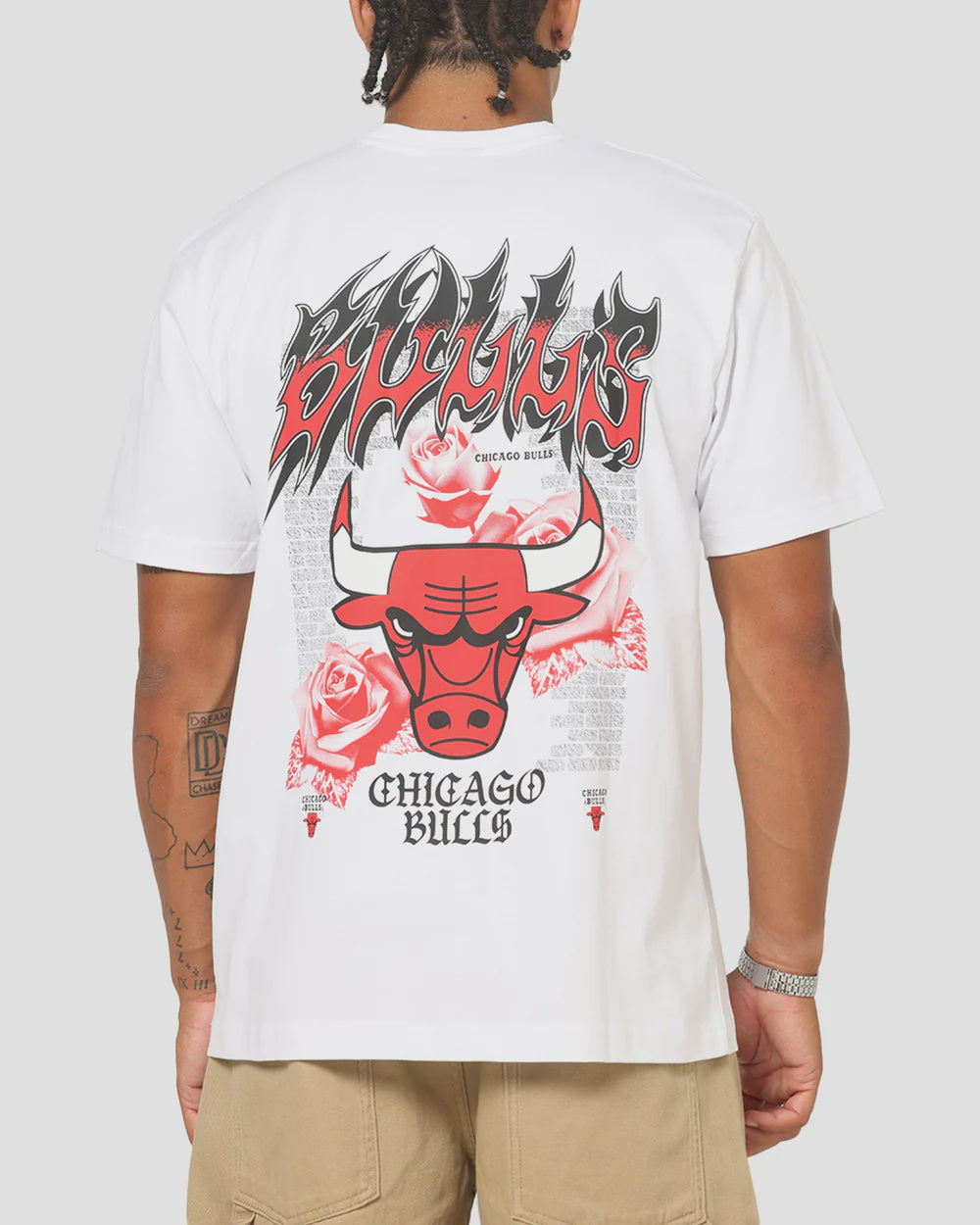 NEA-K12 (New era chicago bulls trend pop grunge rose short sleeve oversized t-shirt white) 102594000