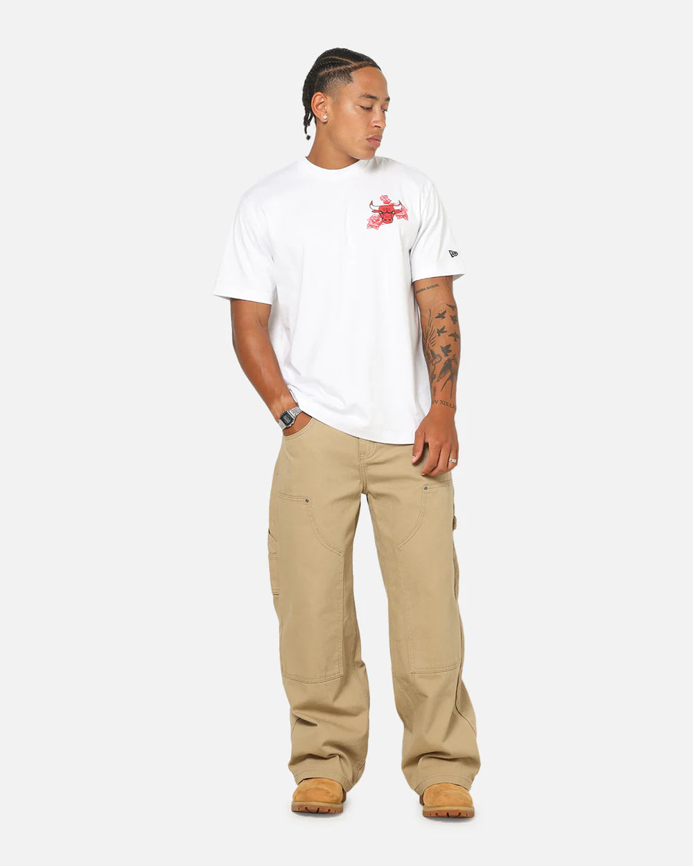 NEA-K12 (New era chicago bulls trend pop grunge rose short sleeve oversized t-shirt white) 102594000