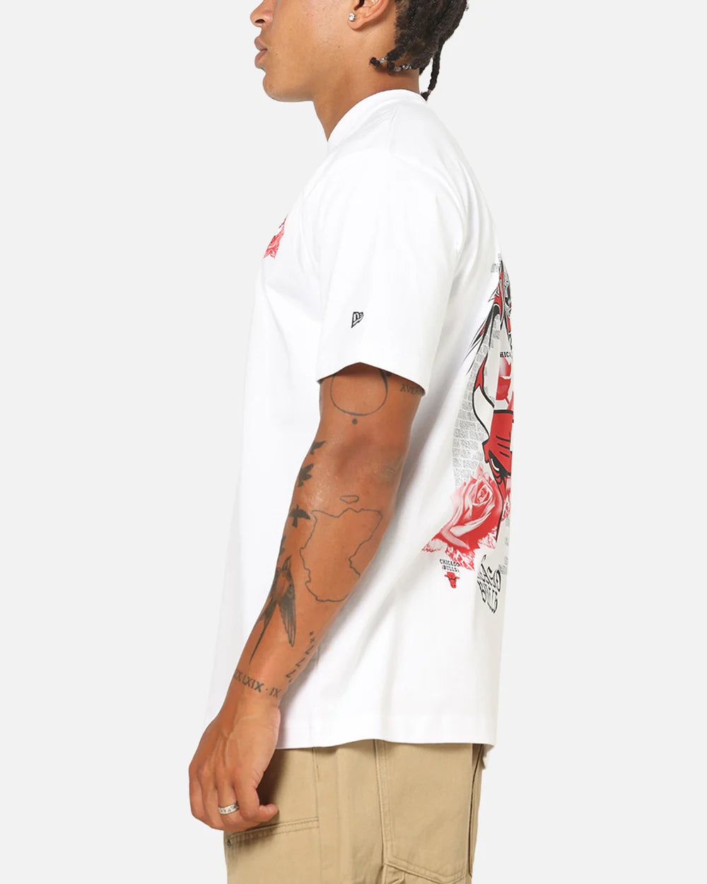 NEA-K12 (New era chicago bulls trend pop grunge rose short sleeve oversized t-shirt white) 102594000