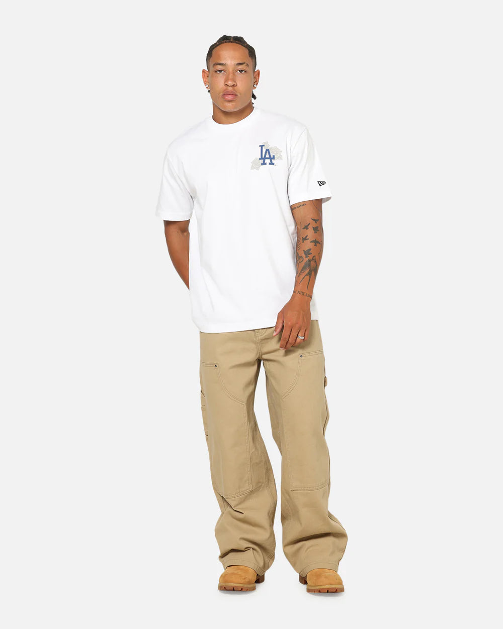 NEA-J12 (New era los angeles dodgers trend pop grunge rose short sleeve oversized t-shirt white) 102594000