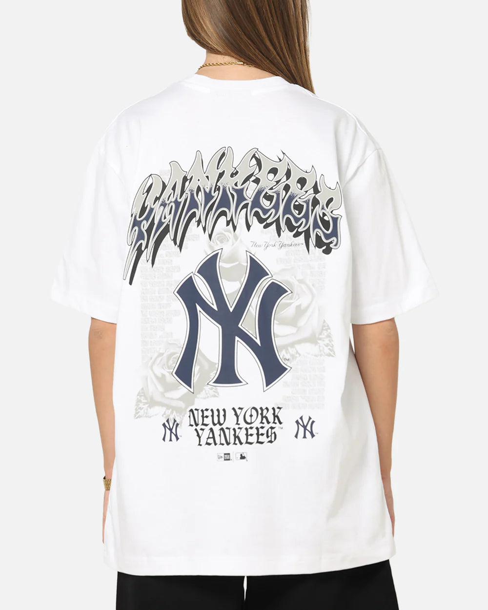 NEA-L12 (New era new york yankees trend pop grunge rose short sleeve oversized t-shirt white) 102594000
