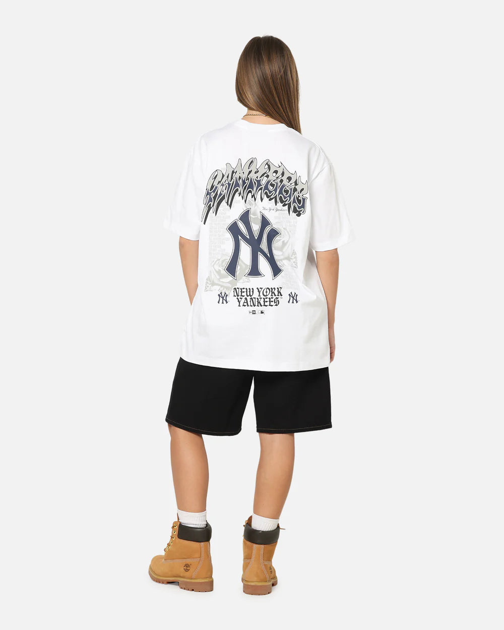 NEA-L12 (New era new york yankees trend pop grunge rose short sleeve oversized t-shirt white) 102594000