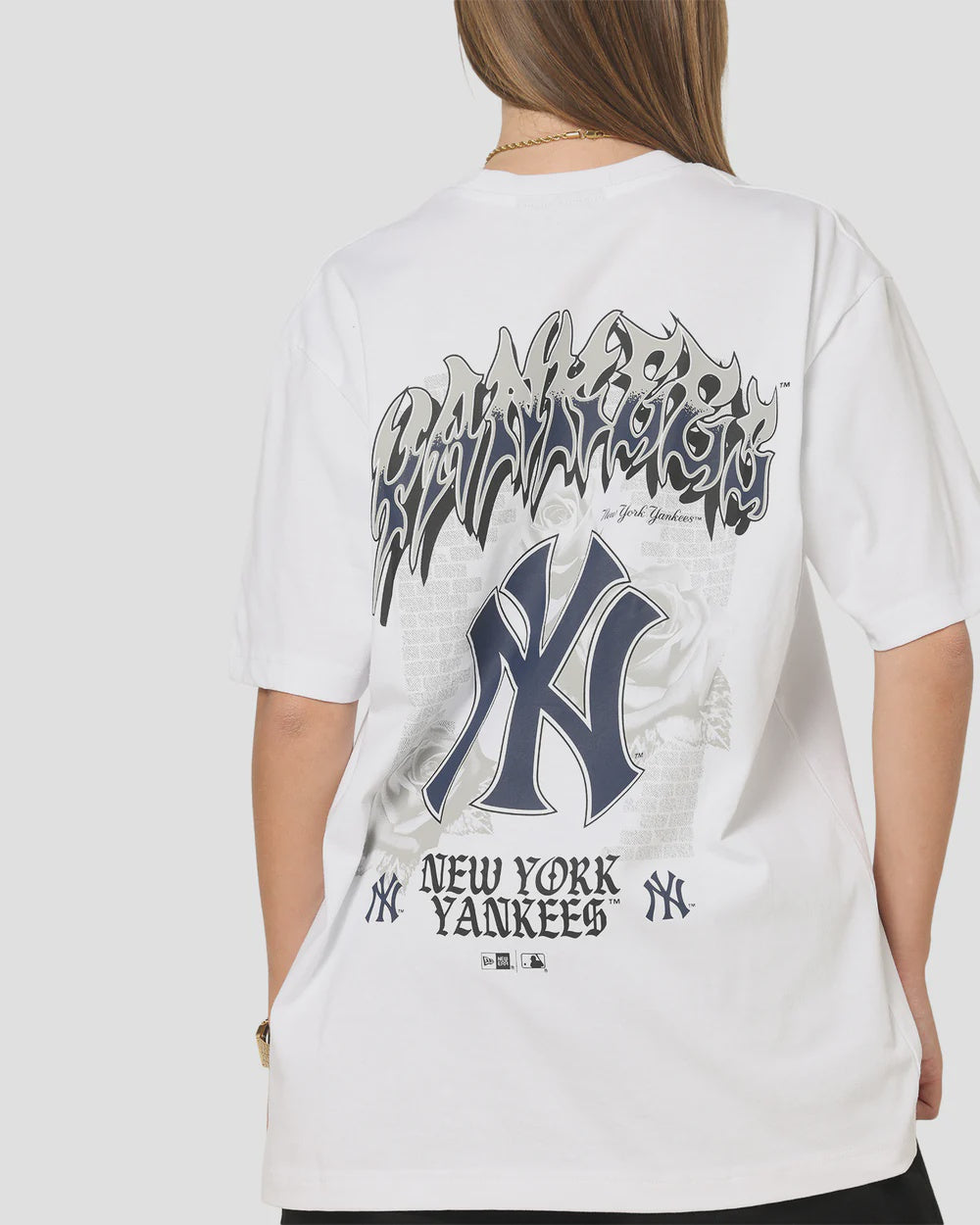 NEA-L12 (New era new york yankees trend pop grunge rose short sleeve oversized t-shirt white) 102594000