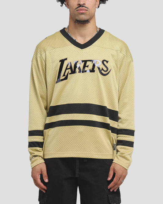 MNA-Q47 (Mitchell & ness los angeles lakers chrome jersey khaki/black)