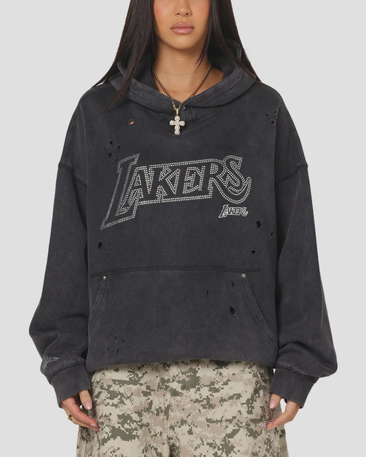 MNA-P47 (Mitchell & ness lakers distressed rhinestone logo hoodie faded black) 102596087
