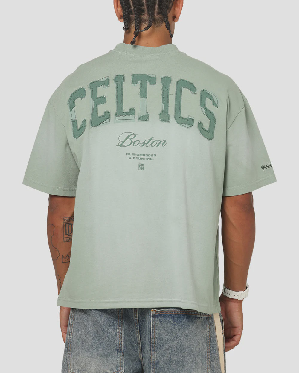 MNA-F48 (Mitchell & ness boston celtics big oversized logo t-shirt orchid tint) 102593913