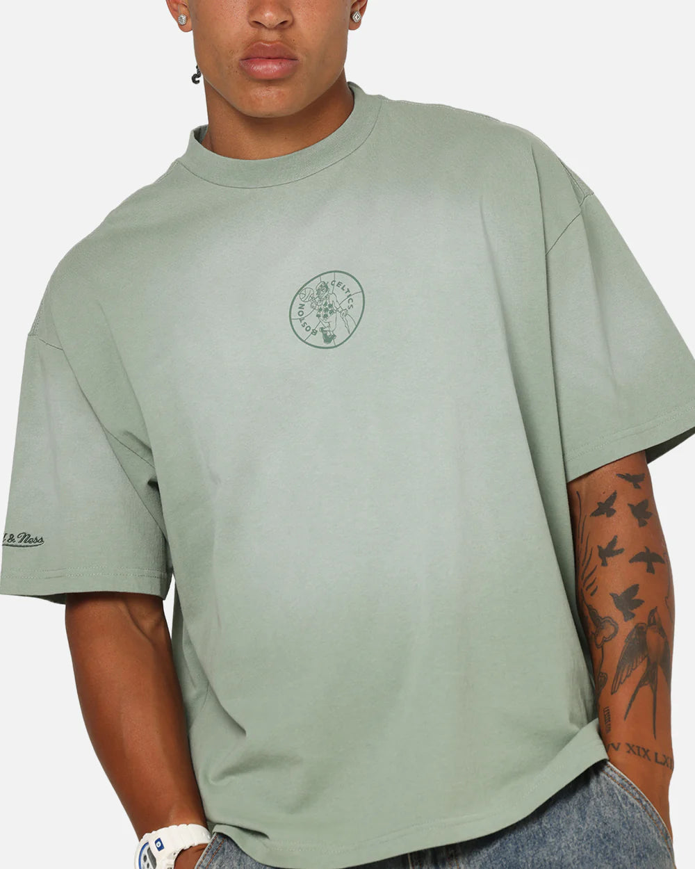 MNA-F48 (Mitchell & ness boston celtics big oversized logo t-shirt orchid tint) 102593913