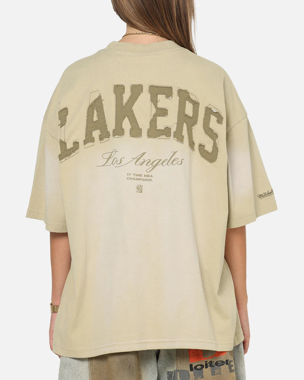 MNA-J48 (Mitchell & ness los angeles lakers big oversized logo t-shirt gravel stone) 102593913