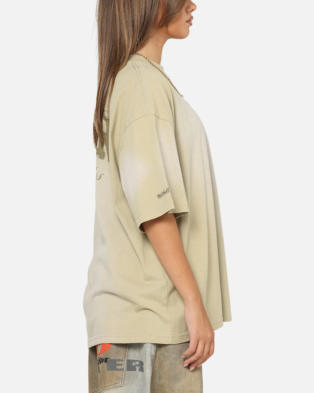 MNA-J48 (Mitchell & ness los angeles lakers big oversized logo t-shirt gravel stone) 102593913