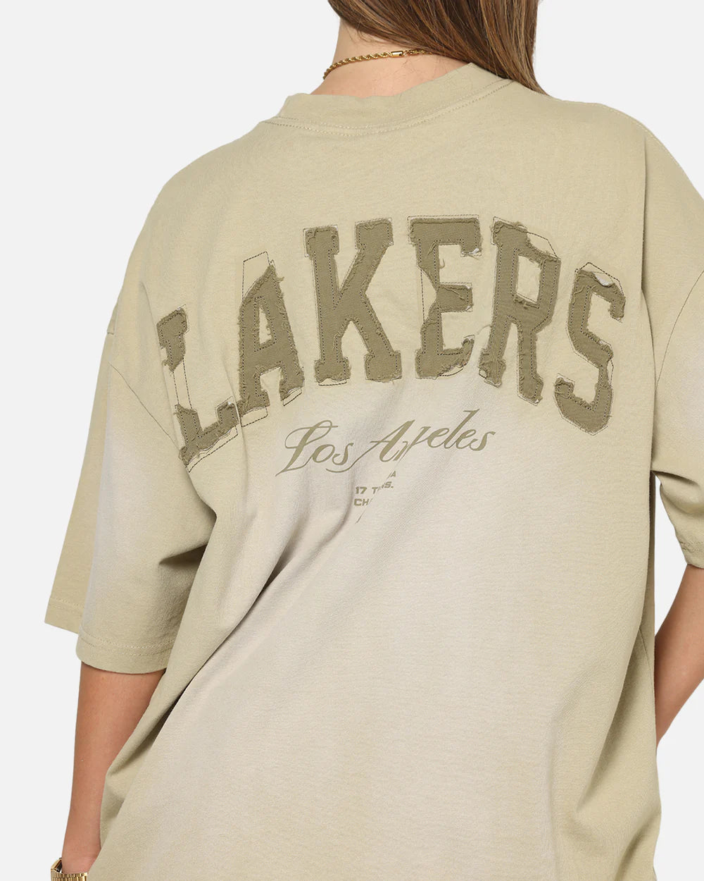 MNA-J48 (Mitchell & ness los angeles lakers big oversized logo t-shirt gravel stone) 102593913