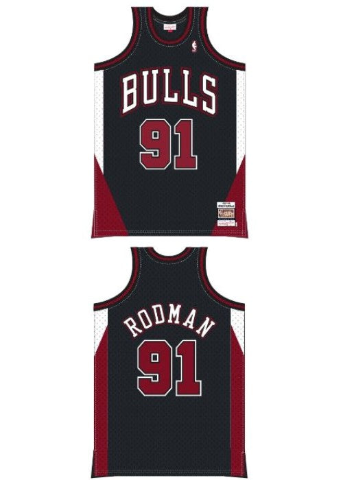 MNA-Q49 (Mitchell & ness swingman panel rave jersey bulls rodman washed black) 122599130