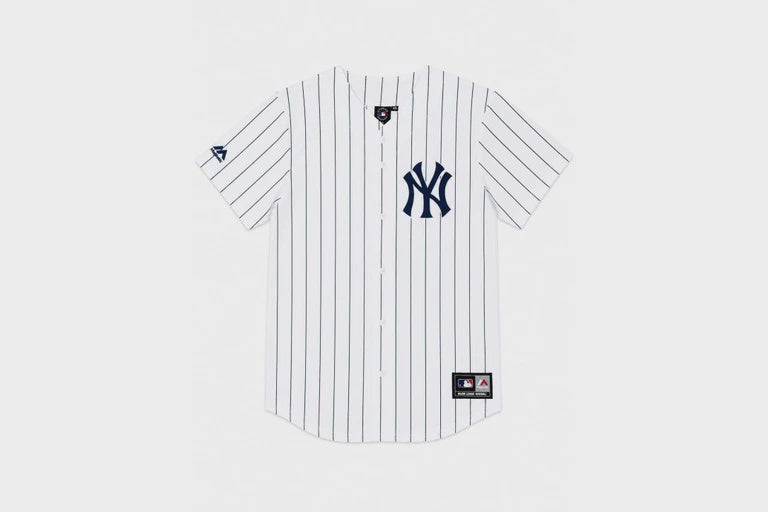 MJA-T15 (Majestic mlb new york yankees home replica button up jersey white/navy pinstripe) 82696087