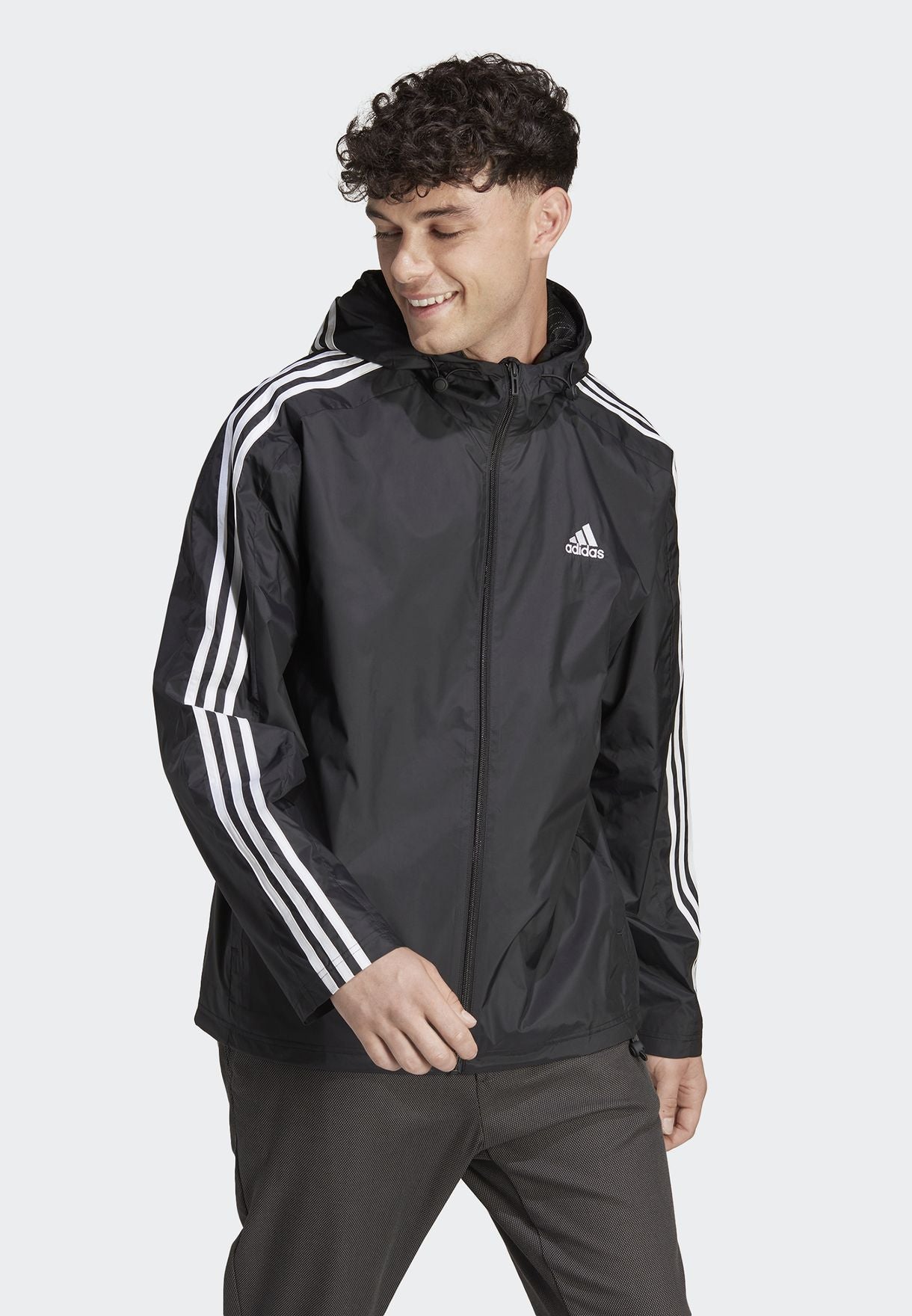 AA-F21 (Adidas essentials 3-stripes woven windbreaker black/white) 72396735 ADIDAS