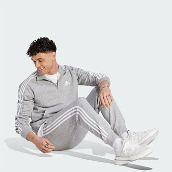 AA-X21 (Adidas essentials fleece 3-stripes tapered cuff pants medium heather grey) 92394605