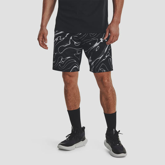 UAA-U9 (Under armour mens baseline 10"print shorts black/mod gray/white) 42293478