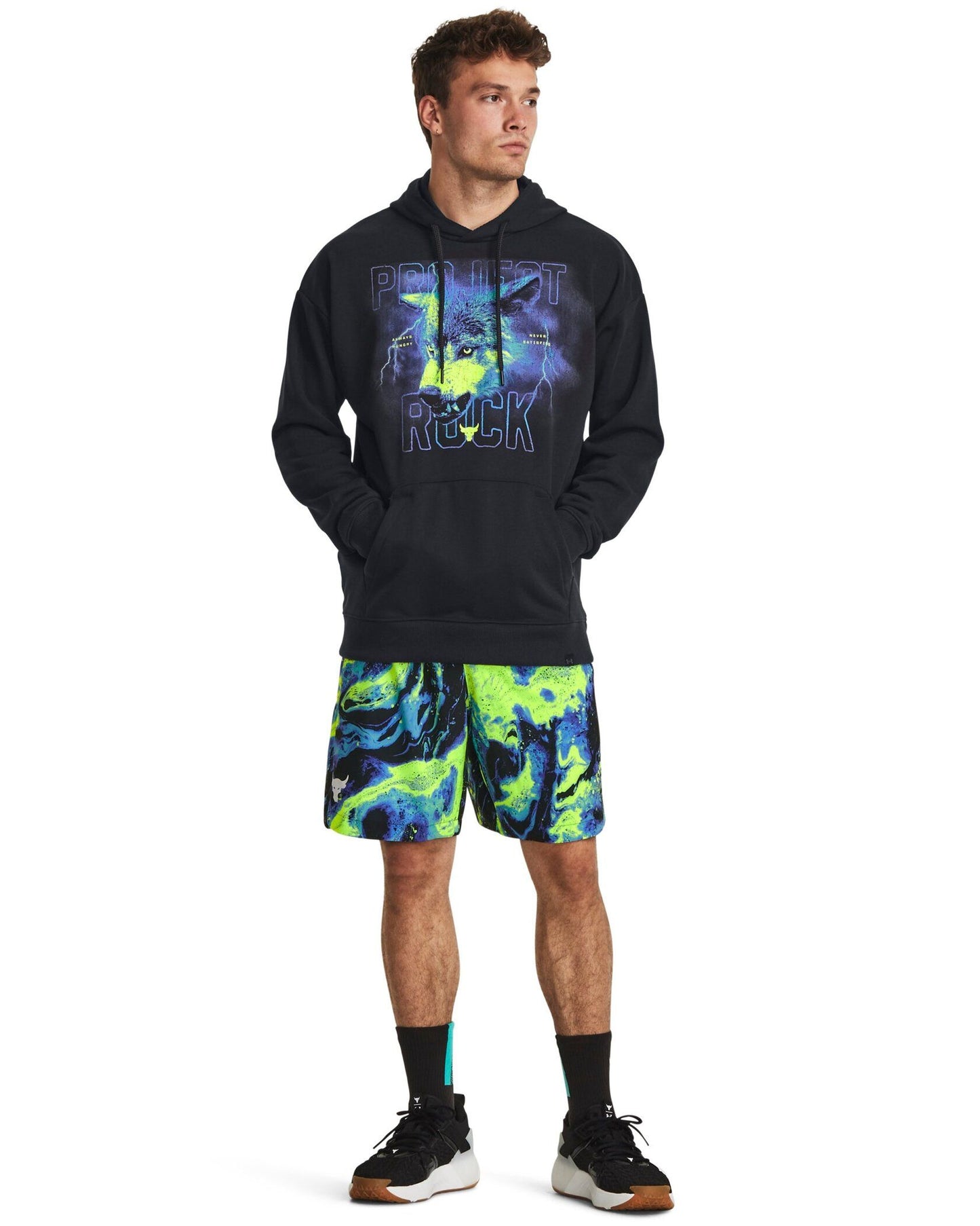 UAA-L11 (Under armour mens project rock heavy weight terry hoodie black/electric purple) 122395652