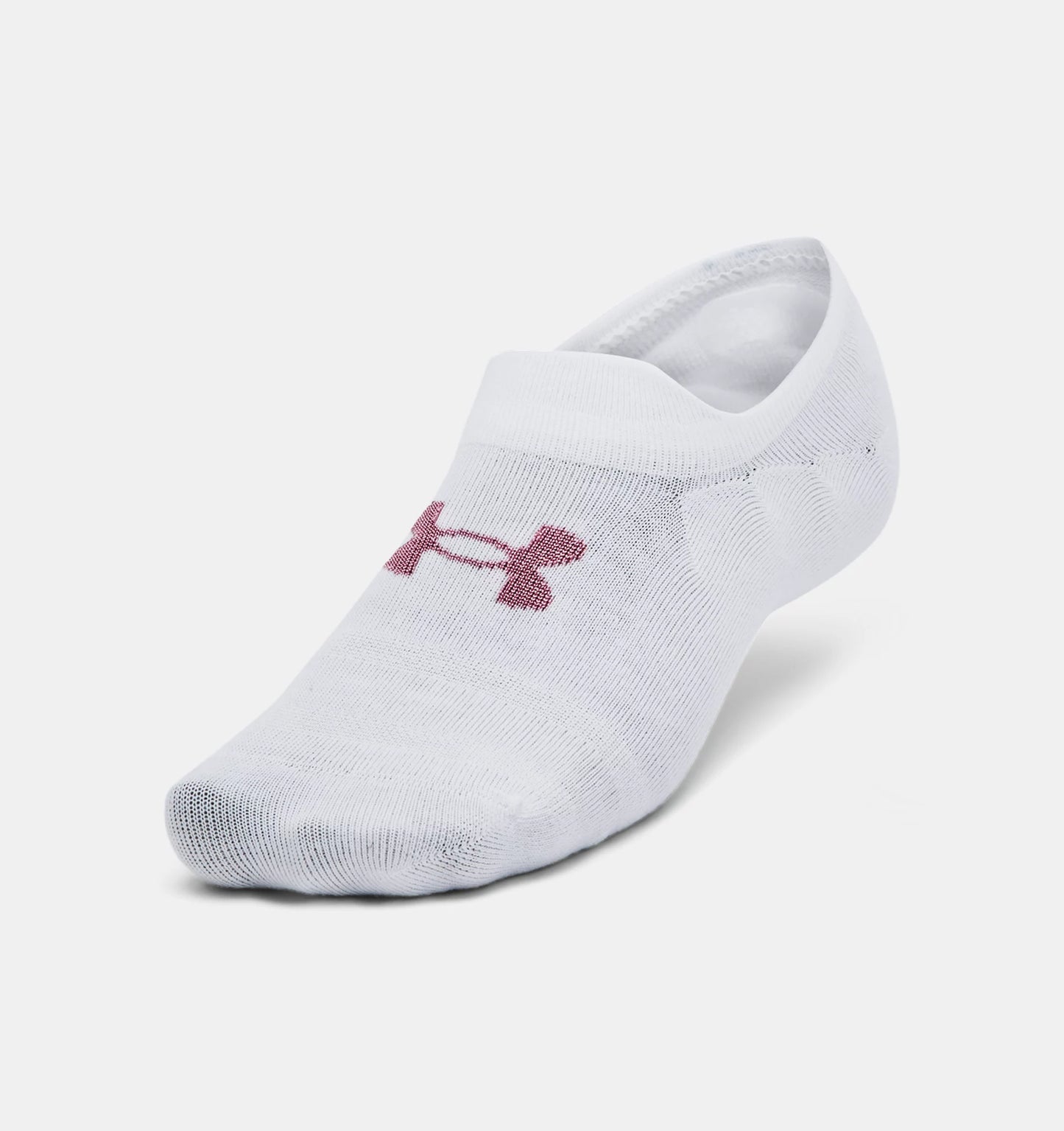 UAA-Q12 (Under armour 3 pack unisex essential ultra low tab socks white/pink elixir) 62491304