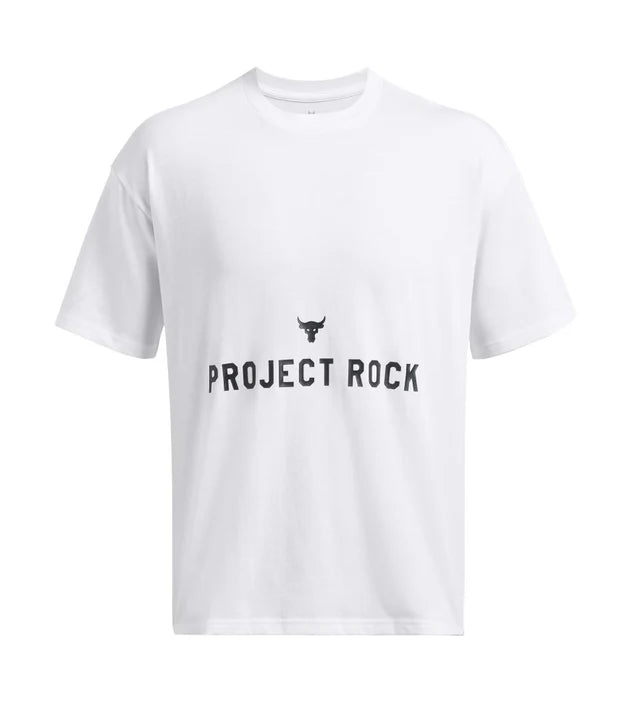 UAA-Z13 (Under armour mens project rock heavy weight short sleeve badge of honor tee white/black) 112493478