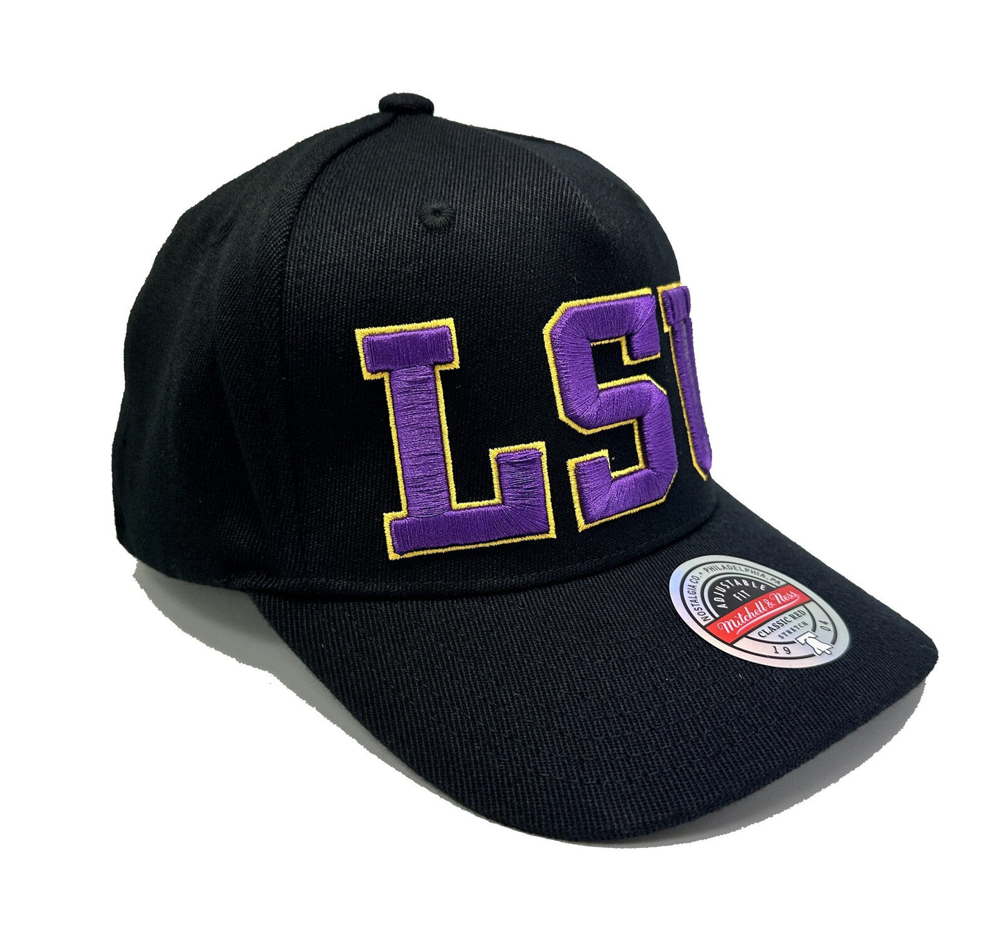 MNA-A24 (Mitchell & ness initial classic lsu hat black osfm) 122292606