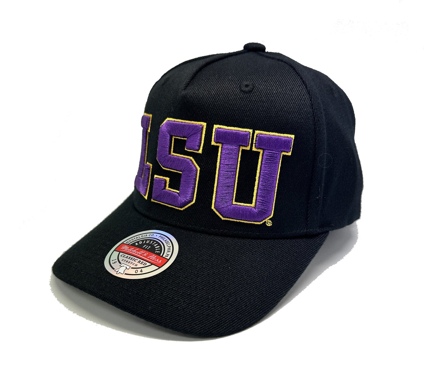 MNA-A24 (Mitchell & ness initial classic lsu hat black osfm) 122292606