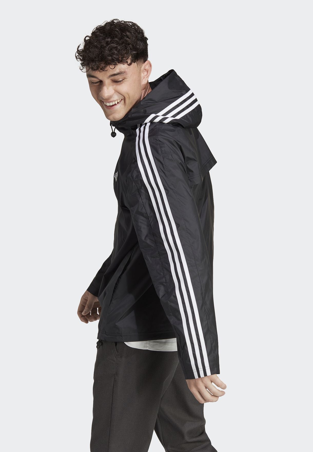 AA-F21 (Adidas essentials 3-stripes woven windbreaker black/white) 72396735 ADIDAS