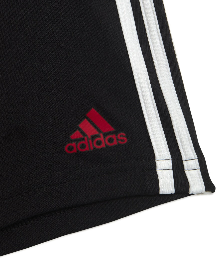 AA-N22 (Adidas organic cotton 3 stripes essentials shorts and tee set white/black/scarlet) 112392646