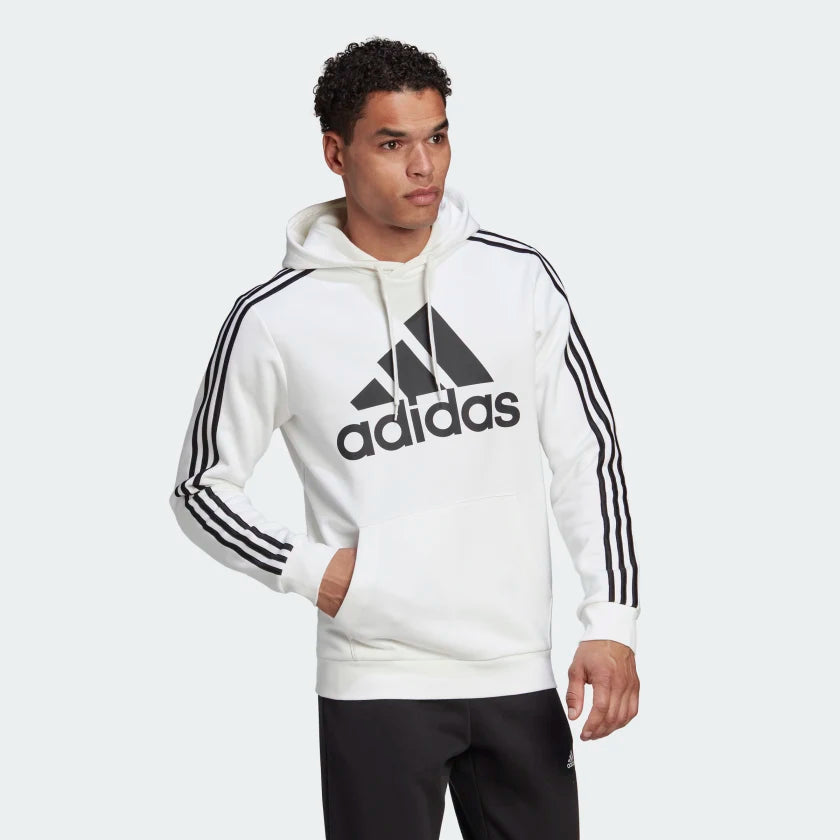 AA-O20 (Adidas big logo 3 stripe fleece hoodie white/black) 42394329 ADIDAS