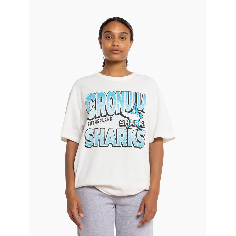 MNA-S31 (Mitchell and ness inclined stack tee cornulla sutherland sharks vintage white) 102393347