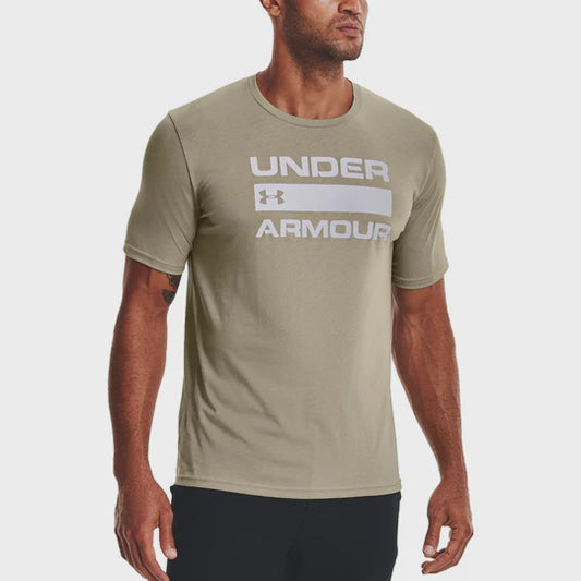 UAA-J7 (Mens team issue wordmark short sleeve tee khaki gray/mod gray) 52292173