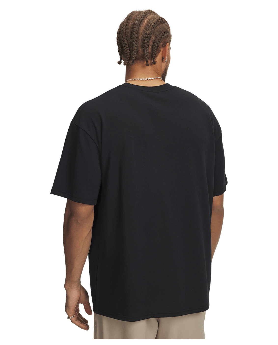 UAA-E16 (Under armour mens heavy weight oversized wordmark short sleeve tee black/field khaki) 102593043