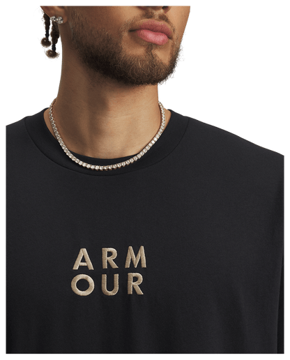 UAA-E16 (Under armour mens heavy weight oversized wordmark short sleeve tee black/field khaki) 102593043