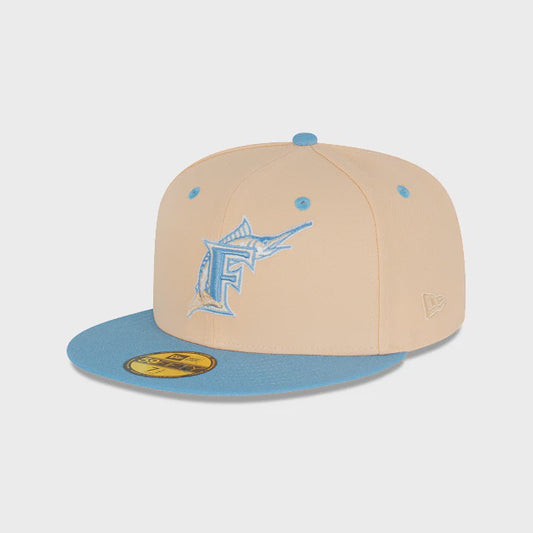 NEC-Y52 (New era 5950 ice latte florida marlins fitted hat mango mocha/sky blue) 72393750