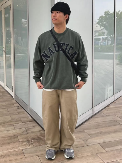 NTA-R16 (Nautica pigment dyed arch logo crewneck sweatshirt charcoal) 62698696