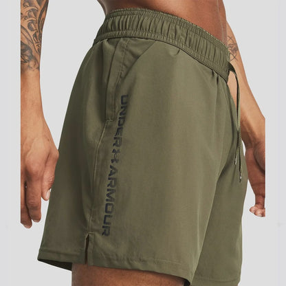 UAA-T12 (Under armour men's woven wordmark shorts castle marine od green/black) 62492608