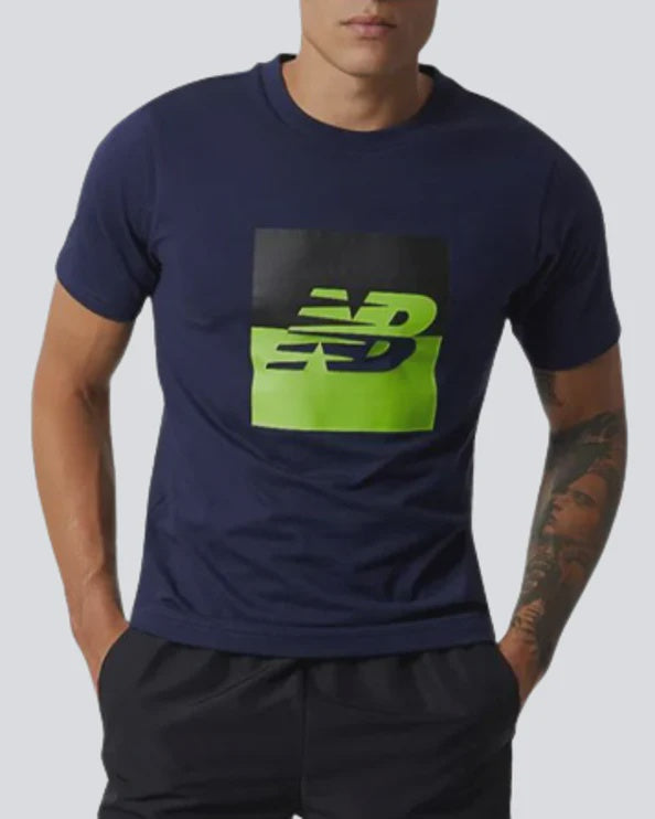 NBA-E4 (New balance sport flying men lifestyle t-shirt navy/lime) 652291800